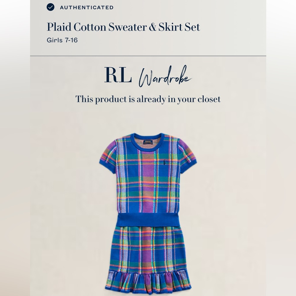 Polo by Ralph Lauren Girls Multicolor Crewneck Plaid Sweater with skirt - Picture 7 of 9